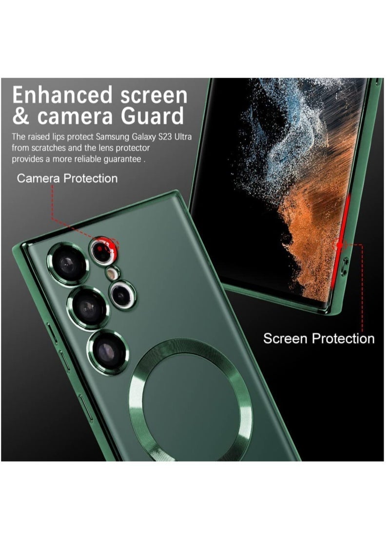 Magnetic Clear Case for Samsung Galaxy S23 Ultra with Camera Lens Protector Magsafe Compatible Electroplated Soft TPU Shockproof Anti-Scratch Phone Case