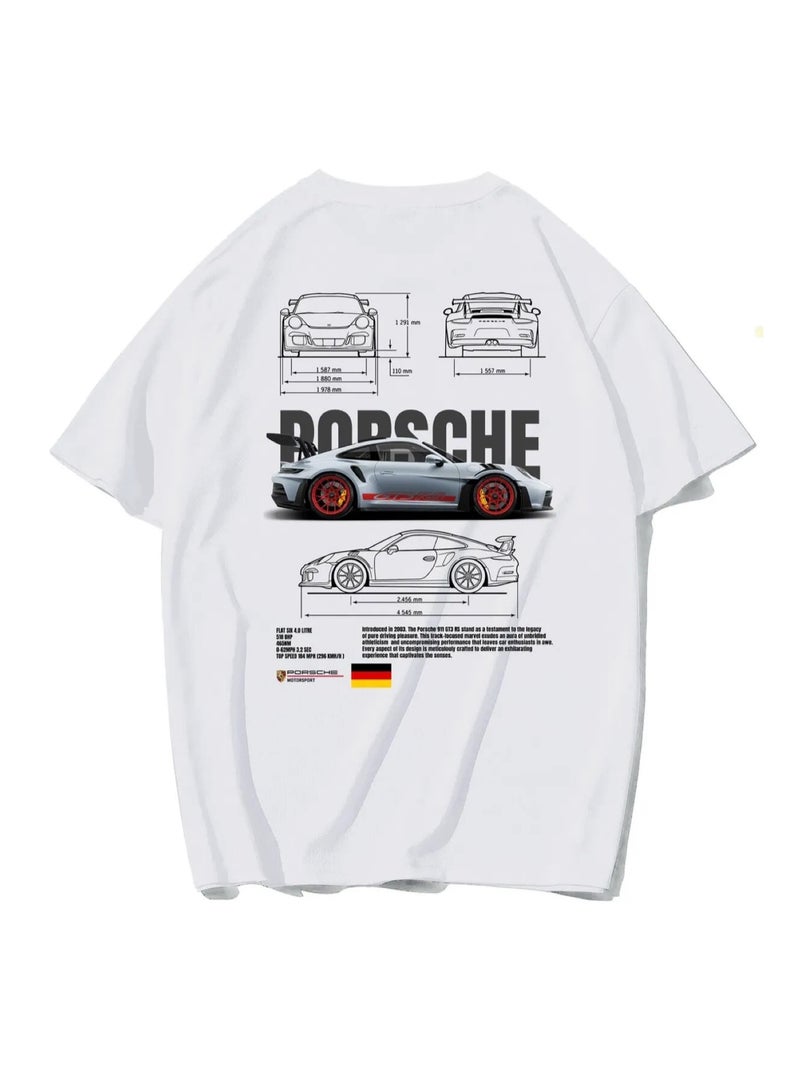 MR DARZI Mr Darzi Men’s Oversized Cotton White T-Shirt – Porsche Edition Style Meets Speed.  - Image 2