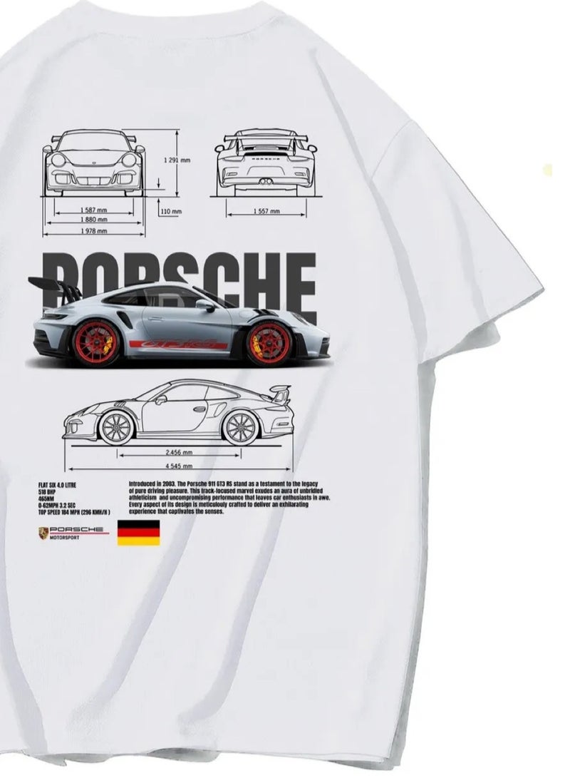 MR DARZI Mr Darzi Men’s Oversized Cotton White T-Shirt – Porsche Edition Style Meets Speed.  - Image 3