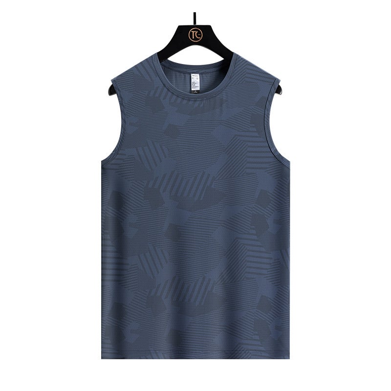 Summer Camouflage Ice Silk Vest Men'S Plus Size Round Neck T-Shirt Youth Trendy Thin Elastic Quick-Drying Sleeveless Outdoor T-Shirt - Image 1