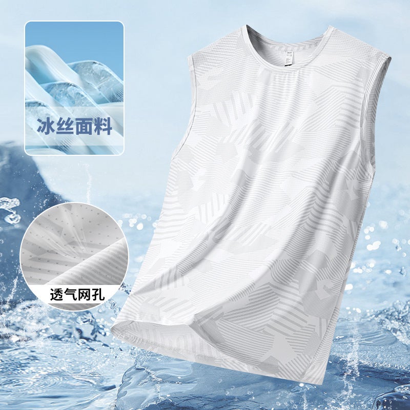 Summer Camouflage Ice Silk Vest Men'S Plus Size Round Neck T-Shirt Youth Trendy Thin Elastic Quick-Drying Sleeveless Outdoor T-Shirt - Image 4