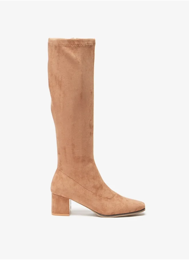 سيليست Women's Textured High Shaft Boots with Zip Closure and Block Heels