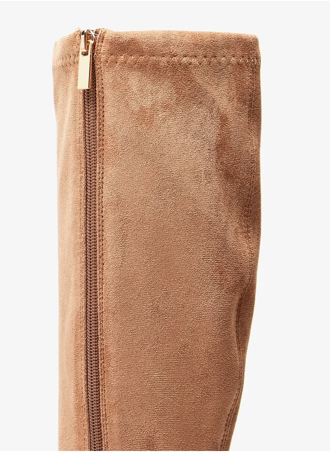 سيليست Women's Textured High Shaft Boots with Zip Closure and Block Heels