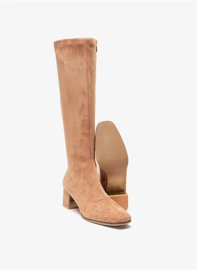 سيليست Women's Textured High Shaft Boots with Zip Closure and Block Heels
