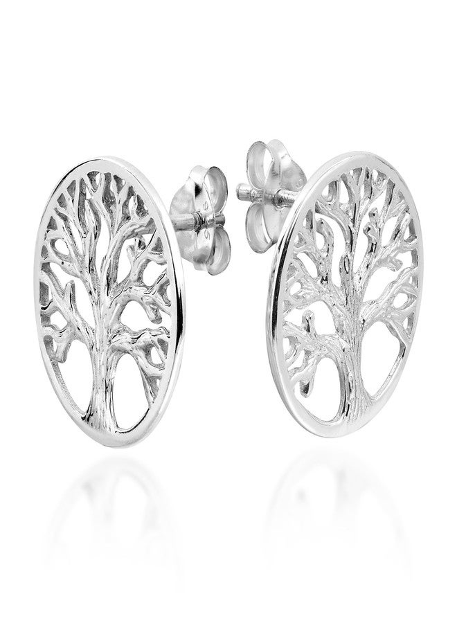 ايرافيدا أقراط إيرافيدا الفضية عيار 925 بتصميم شجرة الحياة الدائرية المزخرفة | أقراط فضية أنيقة للنساء | هدية مجوهرات لجميع المناسبات - Image 2