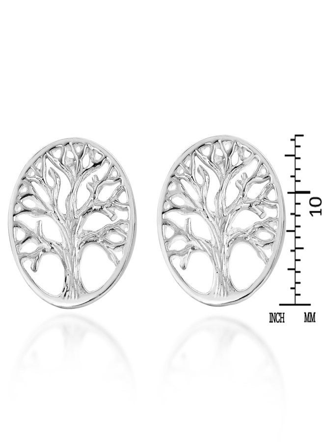 ايرافيدا أقراط إيرافيدا الفضية عيار 925 بتصميم شجرة الحياة الدائرية المزخرفة | أقراط فضية أنيقة للنساء | هدية مجوهرات لجميع المناسبات - Image 4