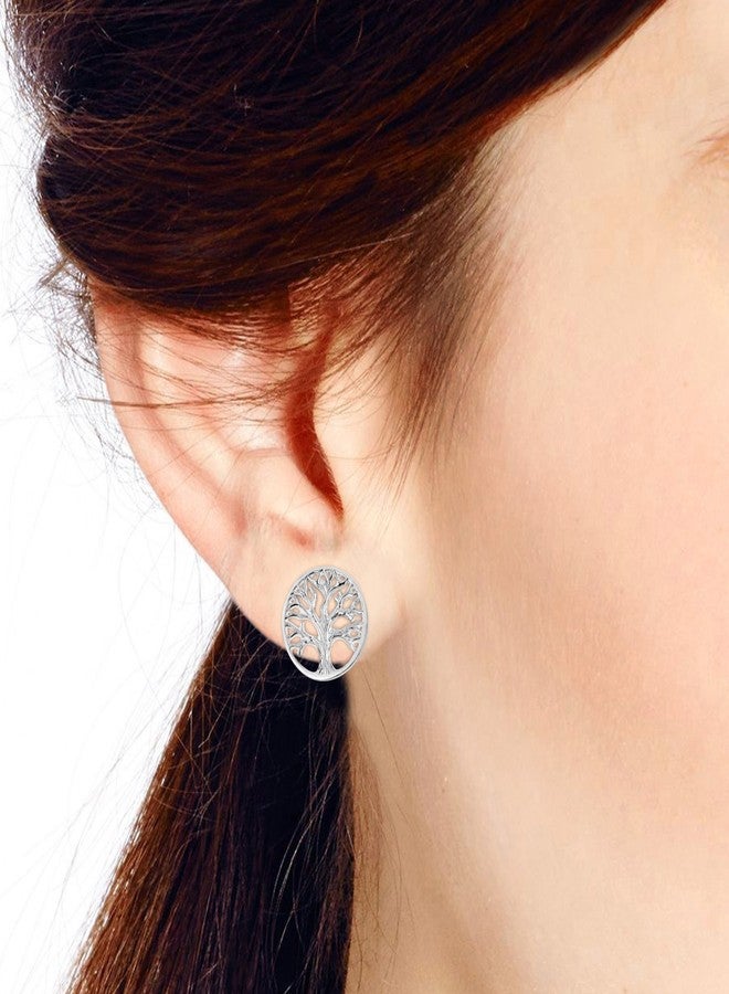 ايرافيدا أقراط إيرافيدا الفضية عيار 925 بتصميم شجرة الحياة الدائرية المزخرفة | أقراط فضية أنيقة للنساء | هدية مجوهرات لجميع المناسبات - Image 5