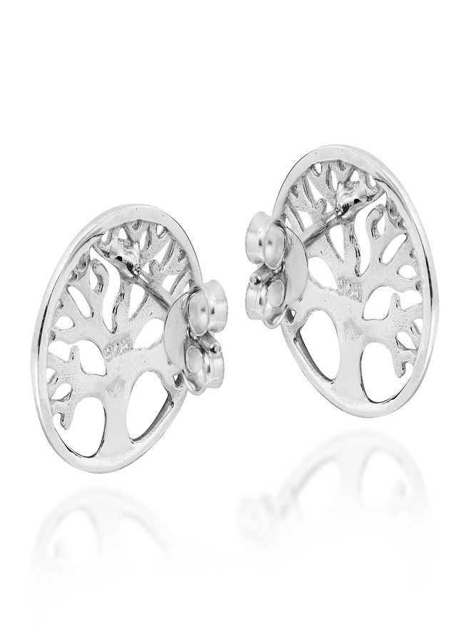 ايرافيدا أقراط إيرافيدا الفضية عيار 925 بتصميم شجرة الحياة الدائرية المزخرفة | أقراط فضية أنيقة للنساء | هدية مجوهرات لجميع المناسبات - Image 3