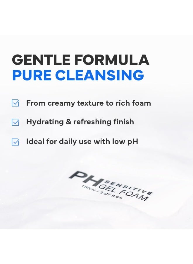 SAM'U PH Sensitive Gel Foam Cleanser | Korean Hydrating Face Wash with Hyaluronic Acid & Centella | Gentle Facial Cleanser for Dry & Sensitive Skin (5.07 Fl. Oz.) - Image 2