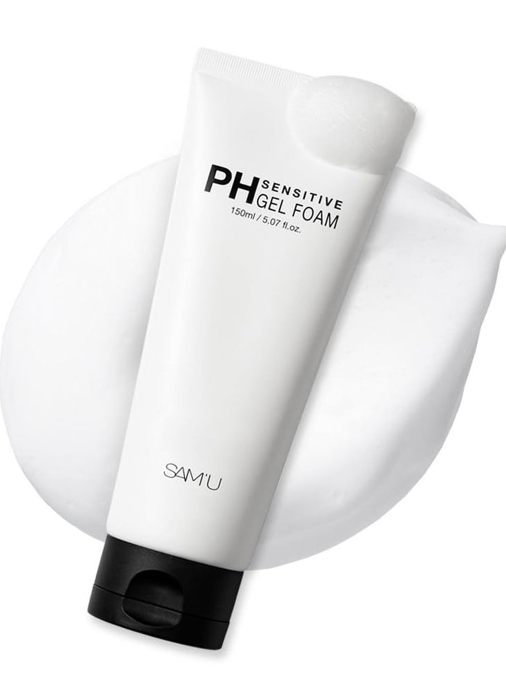 SAM'U SAMU pH Sensitive Gel Foam – Daily Gel Face Cleanser with Hyaluronic Acid, Ceramides & CICA – Korean Skin Care for Sensitive Skin, Gentle Face Wash Foaming Cleanser – 5.07 Fl oz.  - Image 1