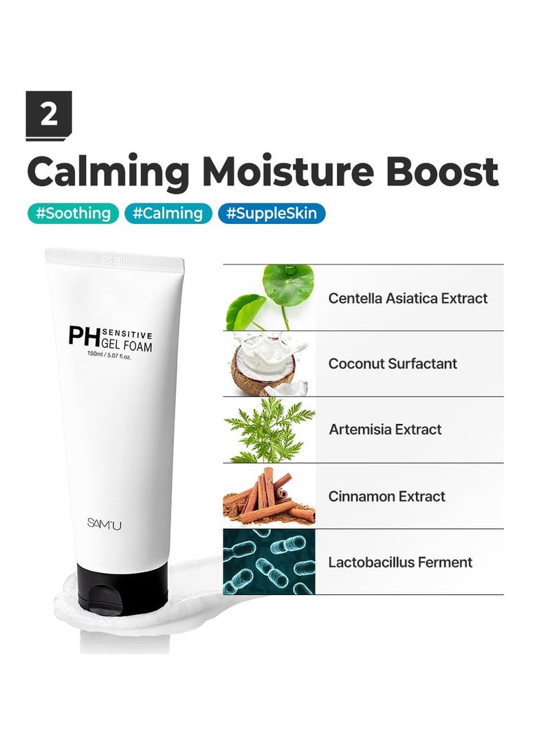 SAM'U SAMU pH Sensitive Gel Foam – Daily Gel Face Cleanser with Hyaluronic Acid, Ceramides & CICA – Korean Skin Care for Sensitive Skin, Gentle Face Wash Foaming Cleanser – 5.07 Fl oz.  - Image 2