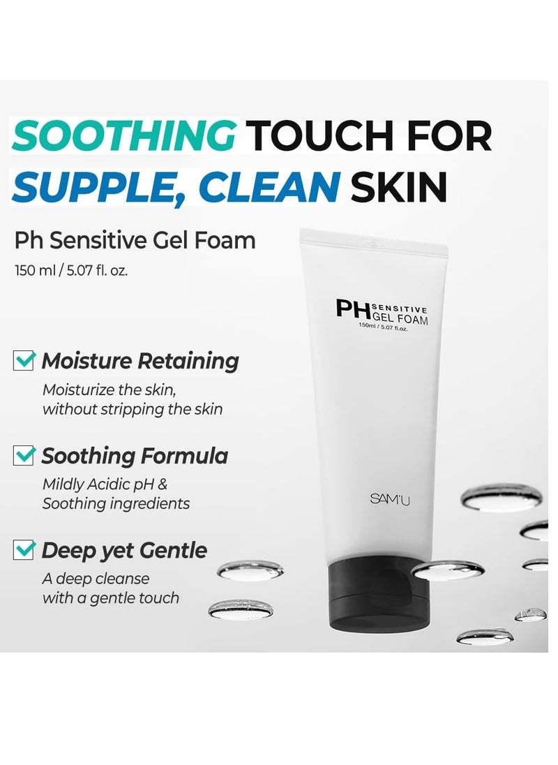 SAM'U SAMU pH Sensitive Gel Foam – Daily Gel Face Cleanser with Hyaluronic Acid, Ceramides & CICA – Korean Skin Care for Sensitive Skin, Gentle Face Wash Foaming Cleanser – 5.07 Fl oz.  - Image 3