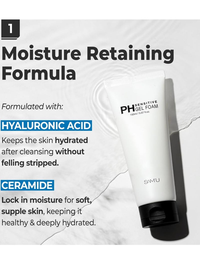 SAM'U SAMU pH Sensitive Gel Foam – Daily Gel Face Cleanser with Hyaluronic Acid, Ceramides & CICA – Korean Skin Care for Sensitive Skin, Gentle Face Wash Foaming Cleanser – 5.07 Fl oz.  - Image 4