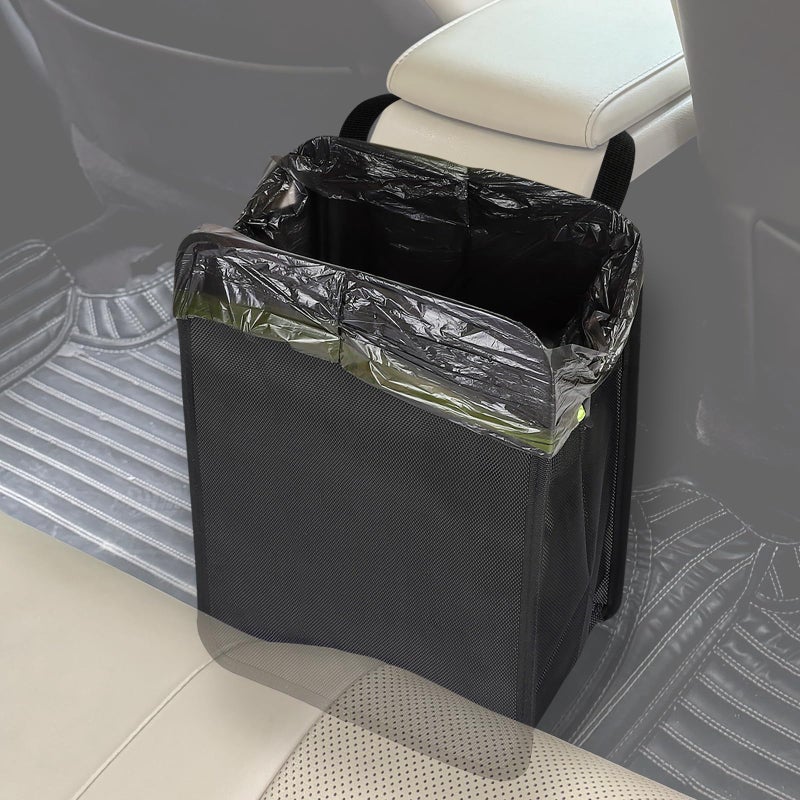 Ginsco 3 Gallons Open-Top Car Trash Can, Large Capacity Hanging Leakproof Car Trash Bag with Water-proof PEVA Liner, Stand Trash Bag for Cars Foldable Storage Bag for Cars SUV Truck RV Black - Image 1