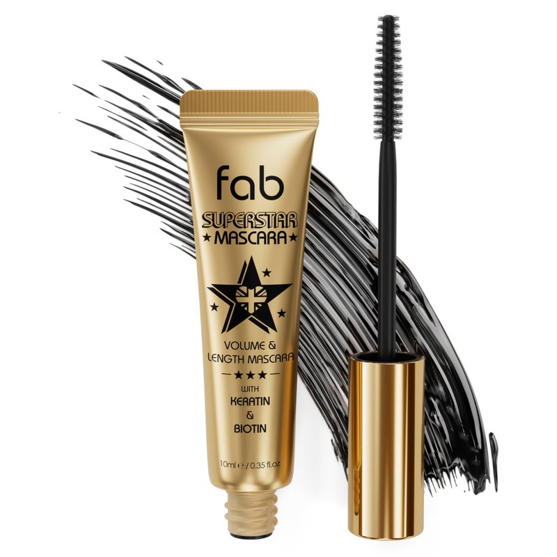 Fab Superstar Mascara Waterproof Volumizing High Lash Lift Beauty Mascara Black Liquid Mascarra for Bold Volume and Length  Infused with Keratin and Biotin for Longer Better Defining Lashes  10ml