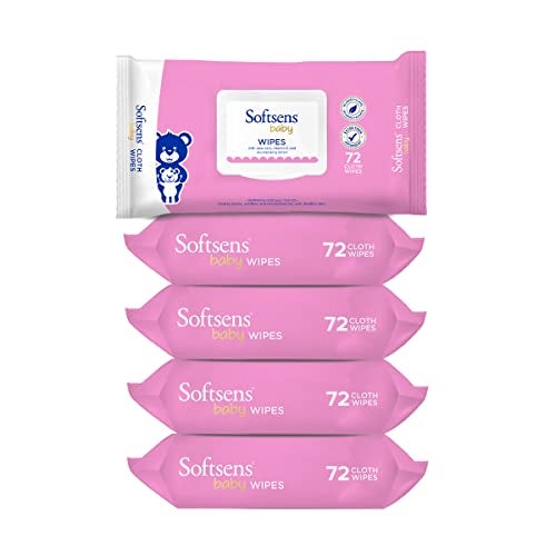 Softsens Baby Gentle Cloth Wipes for Baby Skin Enriched with Aloe Vera & Vitamin E I Dermatologically Tested & Parben Free with Lid - 72 wipes (Pack of 5) - Image 1