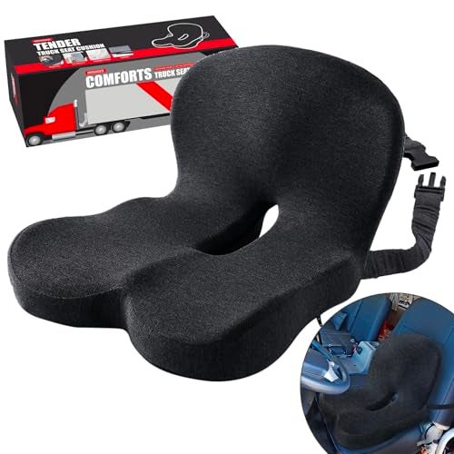 Mosxoed Seat Cushion for Truck Driver, Memory Foam Truck Seat Cushion with Adjustable Strap – Ergonomic Back Support & Sciatica Relief for Long Drives, Semi Truck Accessories, Dark Gray - Image 1