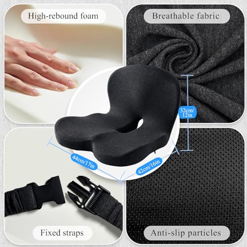 Mosxoed Seat Cushion for Truck Driver, Memory Foam Truck Seat Cushion with Adjustable Strap – Ergonomic Back Support & Sciatica Relief for Long Drives, Semi Truck Accessories, Dark Gray - Image 2