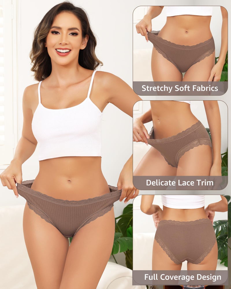 LEVAO Cotton Underwear for Women Lace Cheeky Bikini Panties Full Coverage Soft Stretch Hipster Ladies Briefs 6 Pack S-XL - Image 3