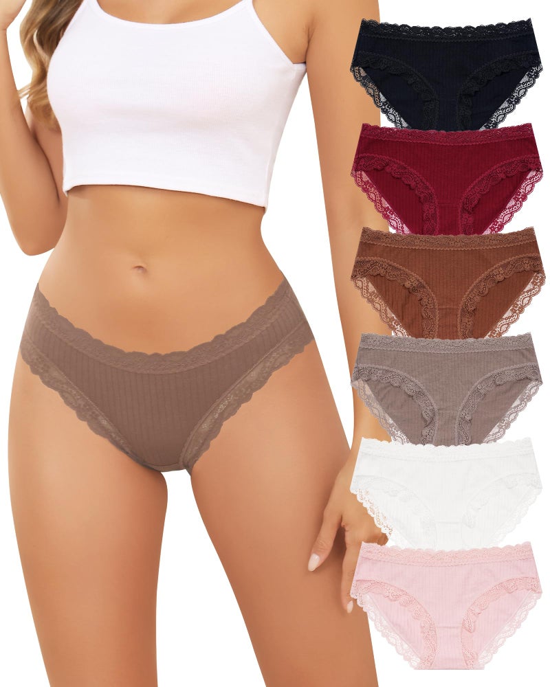LEVAO Cotton Underwear for Women Lace Cheeky Bikini Panties Full Coverage Soft Stretch Hipster Ladies Briefs 6 Pack S-XL - Image 1