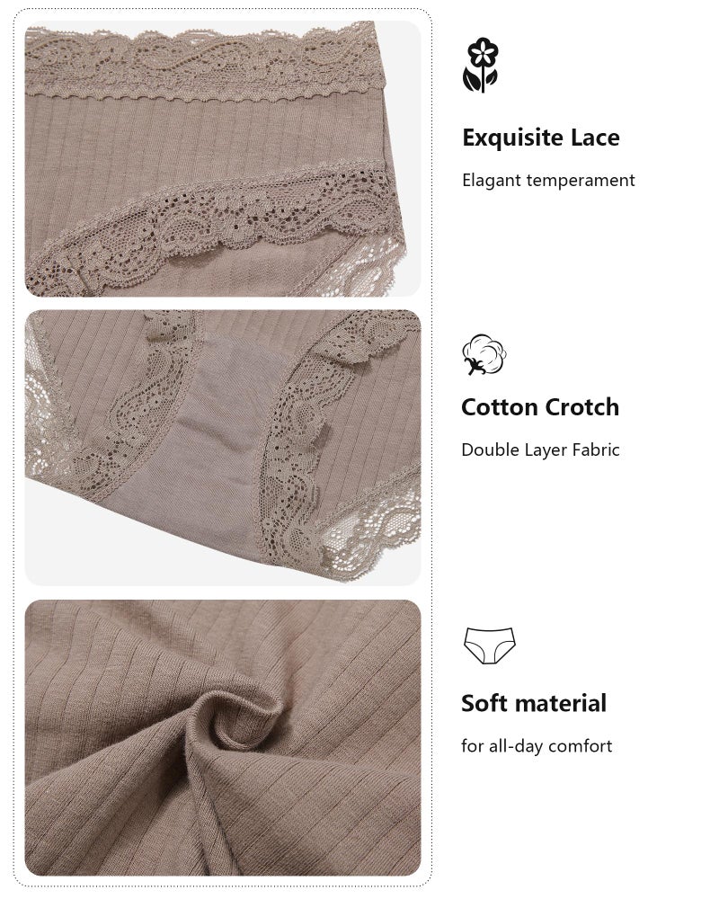 LEVAO Cotton Underwear for Women Lace Cheeky Bikini Panties Full Coverage Soft Stretch Hipster Ladies Briefs 6 Pack S-XL - Image 4