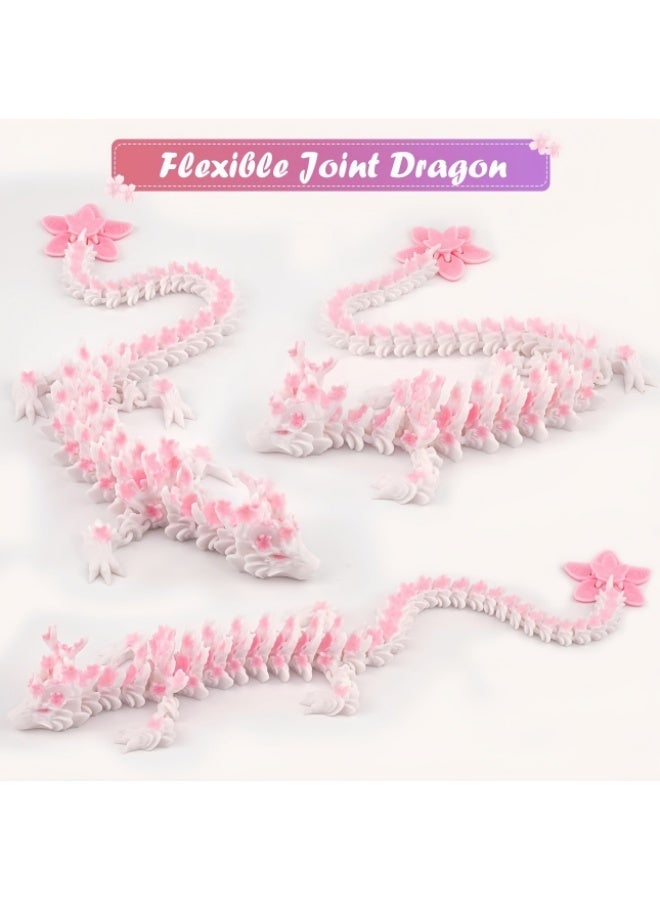 3D Printed Cherry Blossom Dragon – 11.8in Realistic Articulated Dragon Fidget Toy, Desk Décor and Collectible and Gift (White Pink) - Image 2