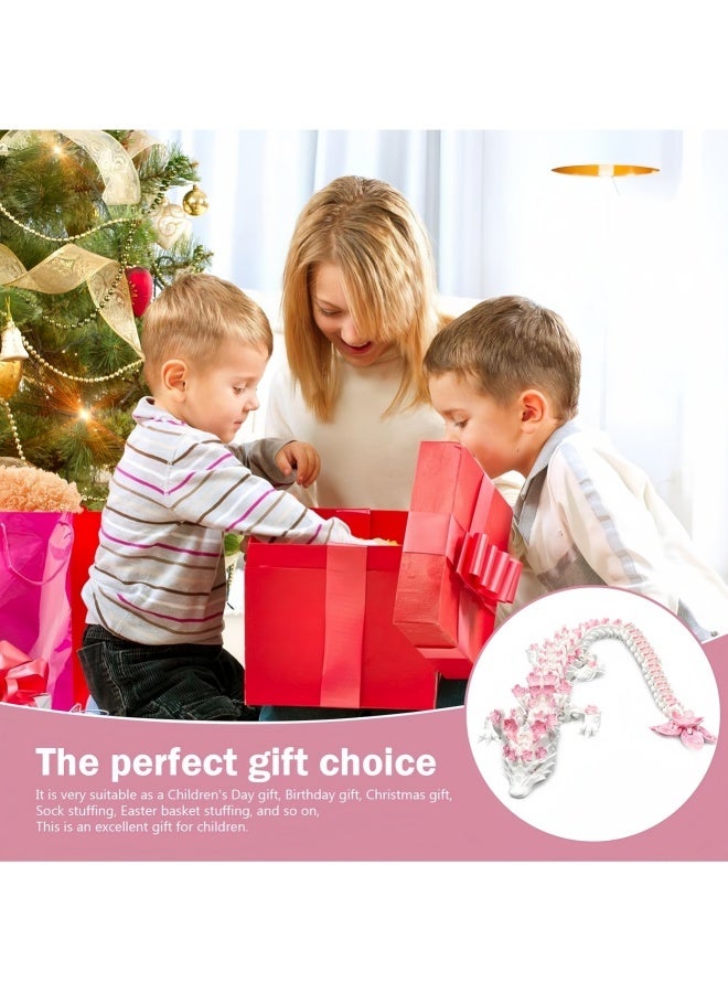 3D Printed Cherry Blossom Dragon – 11.8in Realistic Articulated Dragon Fidget Toy, Desk Décor and Collectible and Gift (White Pink) - Image 4