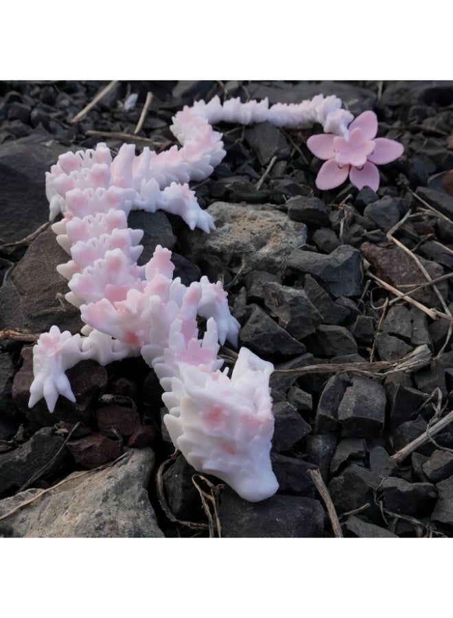 3D Printed Cherry Blossom Dragon – 11.8in Realistic Articulated Dragon Fidget Toy, Desk Décor and Collectible and Gift (White Pink) - Image 5