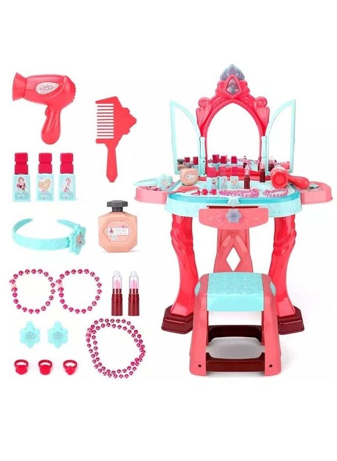 BAYBEE Kids Beauty Set Makeup Kit For Girls With Dressing Table And Chair Mirror Music Pretend Play Toys For Girls Role Play Toys Beauty Set For Kids Girls Kids Make Up Set Toys For Girls 3+Years  - Image 1