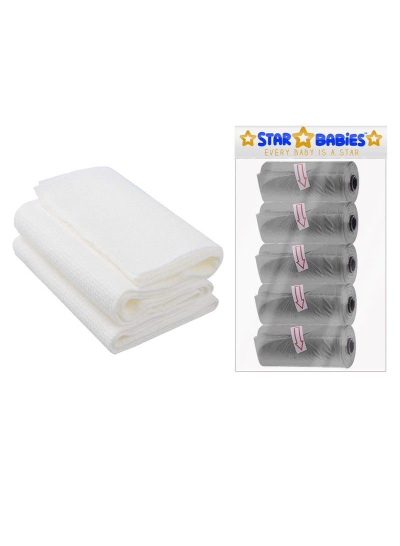 STAR BABiES Combo Pack Scented Bag Pack Of 5 With Dispsoable Towel Pack Of 3   Grey - Image 1