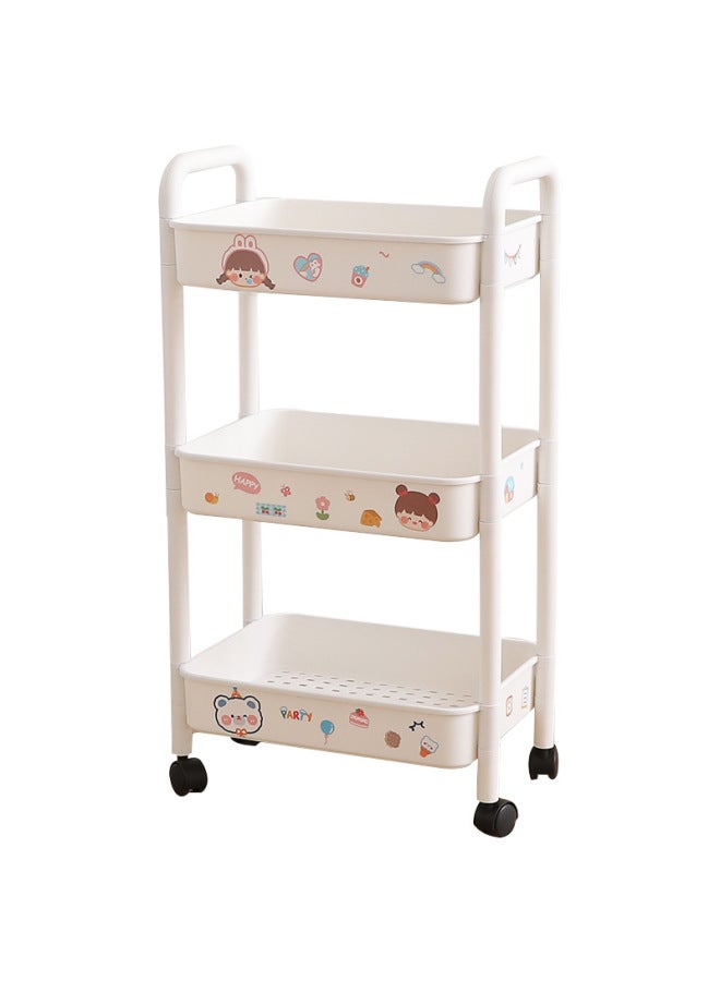 Trolley Storage Rack Snack Cosmetics Mobile Storage Rack Cabinet Home Bedside Dormitory Multi-layer Floor-standing Shelf-Color:White Three-layer + 4 Hanging Baskets, Free Installation Hammer + Stickers!-Style:3rd Floor  - Image 5