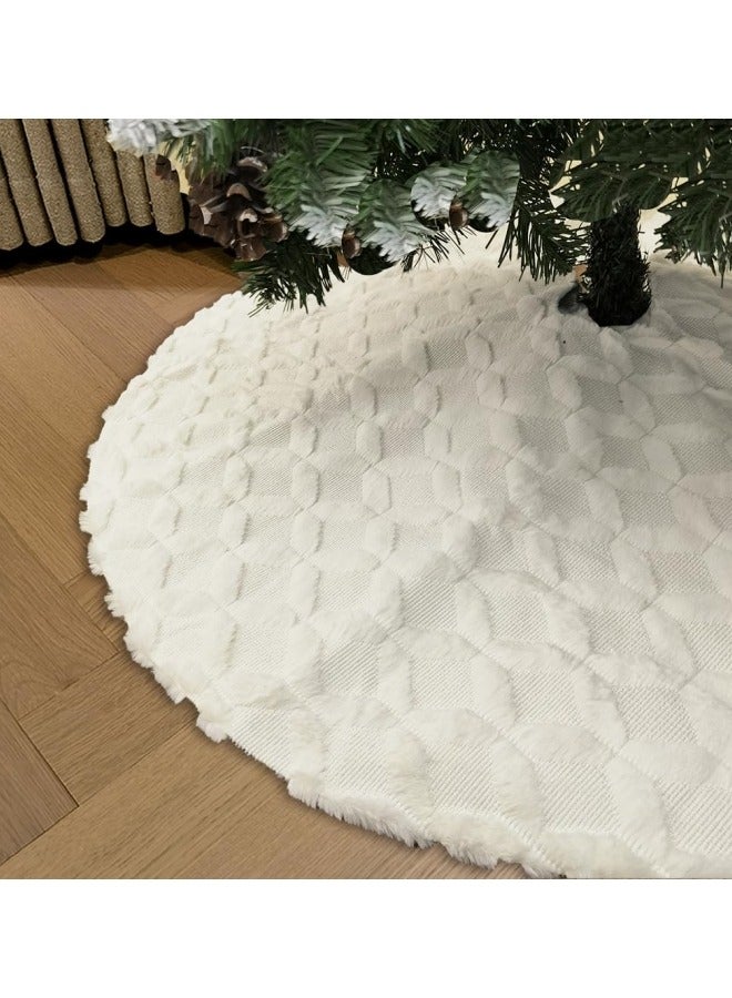 CCOVERY 48 Inch Christmas Tree Skirt Faux Fur with Cable Knit Knitted Thick Decoration for Merry Christmas Decorations  - Image 1