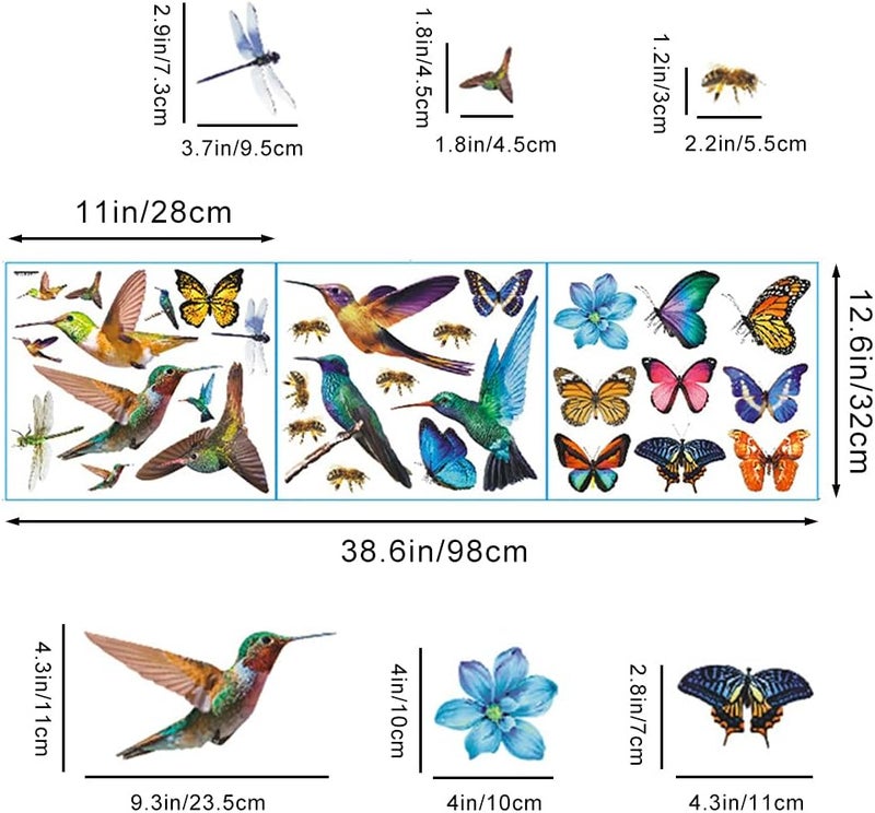 SNOMEL 32Pcs Watercolor Butterfly and Hummingbird Stickers Bee Dragonfly Flower Wall Decals Self Adhesive Flying Bird Art Decor for Bedroom Nursery Kids Playroom - Image 3
