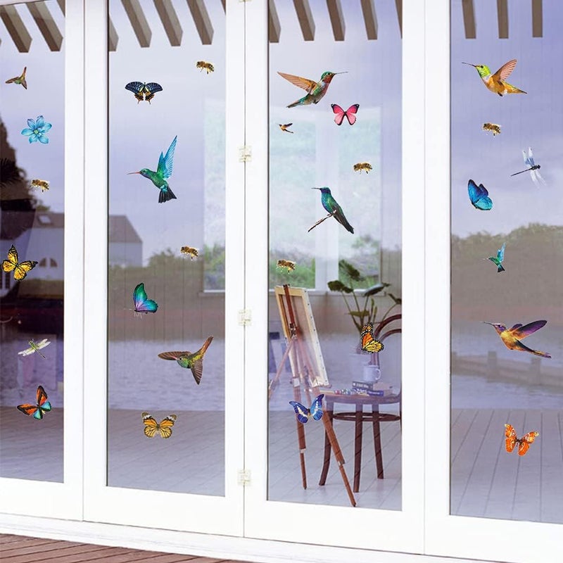 SNOMEL 32Pcs Watercolor Butterfly and Hummingbird Stickers Bee Dragonfly Flower Wall Decals Self Adhesive Flying Bird Art Decor for Bedroom Nursery Kids Playroom - Image 4