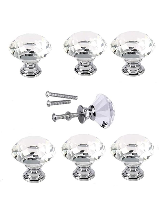 promass 40MM Clear Crystal Glass Diamond Cut Door Knobs Kitchen Cabinet Drawer knobs+Screw Home Decorating (6) - Image 1