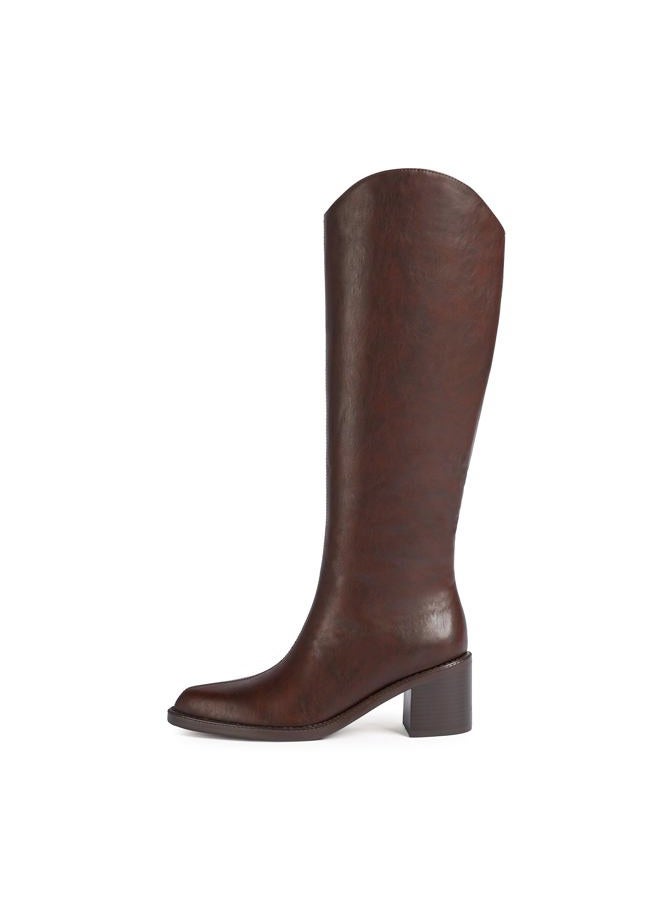 Modatope Women's Knee High Boots Pointed Toe Chunky Block Heel Tall Boots with Side Zipper Long Boot, Brown, 10 - Image 4