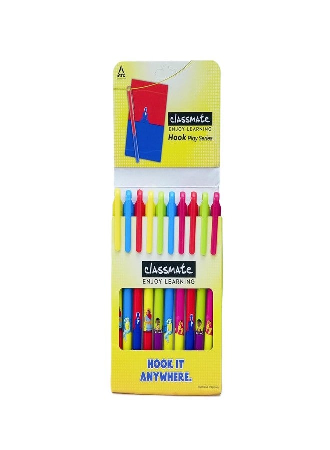Classmate Hook Ball Pen Play Series | 0.7 mm Tip | Smooth Writing | Multicolor | Pack of 10 | Blue Ink - Image 1