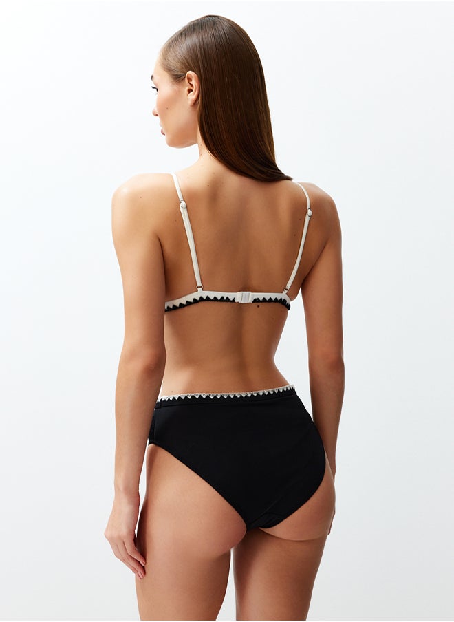 Black-White Color Block Triangle Embroidered High Waist Regular Bikini Set
