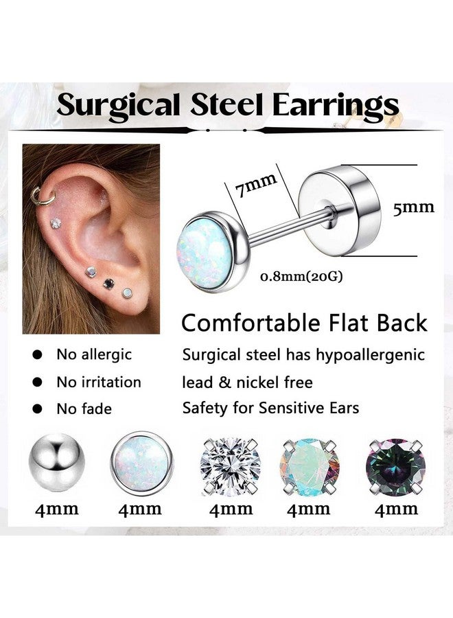 Jstyle Surgical Steel Earrings for Sensitive Ears - Hypoallergenic 20G Stainless Stud and CZ Hoop Earrings for Women and Men - Silver Tone - Image 3