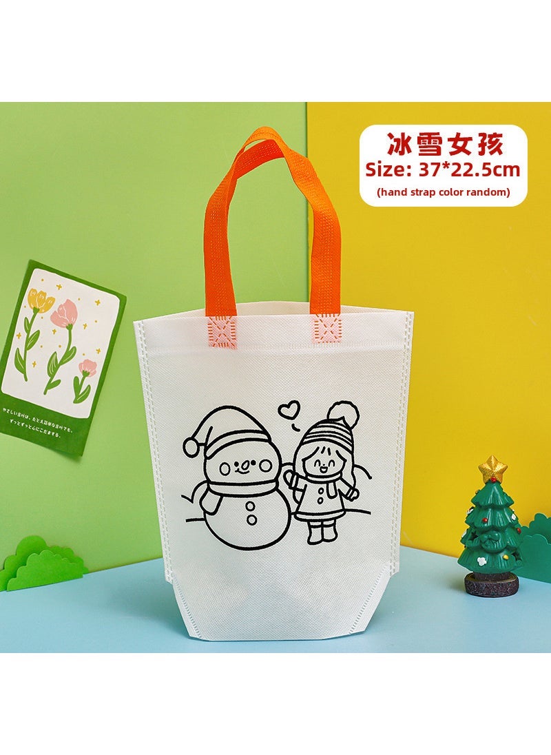 Kids DIY Coloring Christmas Tote Bag Ice and Snow Girl 