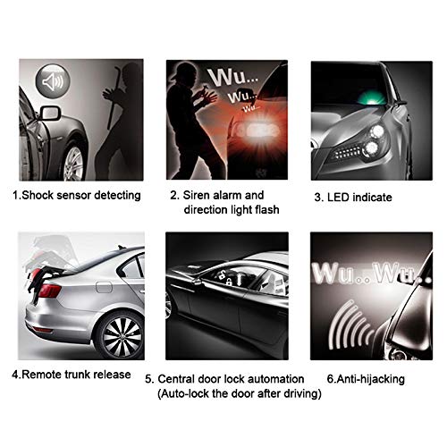 BANVIE Universal Car Security Alarm with Keyless Entry System, 2 Remote Transmitters, 6-Tone Siren, Shock Sensor, Central Locking Automation - Image 2