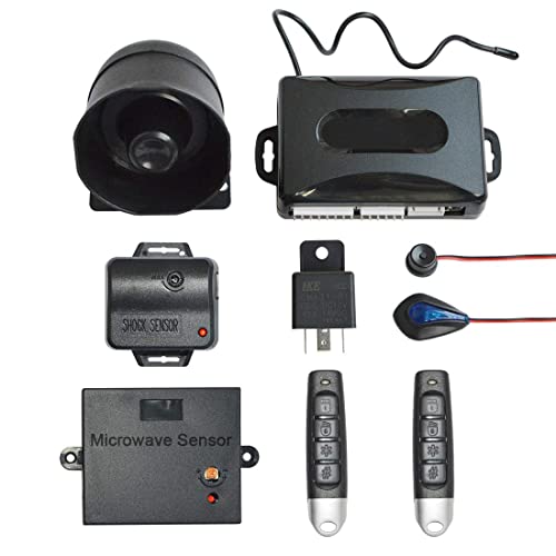 BANVIE Universal Car Security Alarm with Keyless Entry System, 2 Remote Transmitters, 6-Tone Siren, Shock Sensor, Central Locking Automation - Image 1