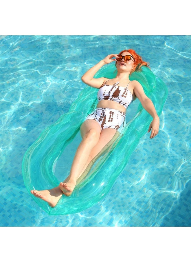 Straight Hair Portable PVC Water Inflatable Transparent Green Wave Floating Row Summer Water Tanning Black Water Bed-Color:Translucent Green Floating Row-Specifications:160*90cm  - Image 3