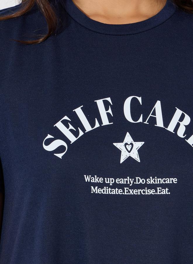 Styli Self Care Slogan Ruffle Hem Sleep T-Shirt Dress - Image 3