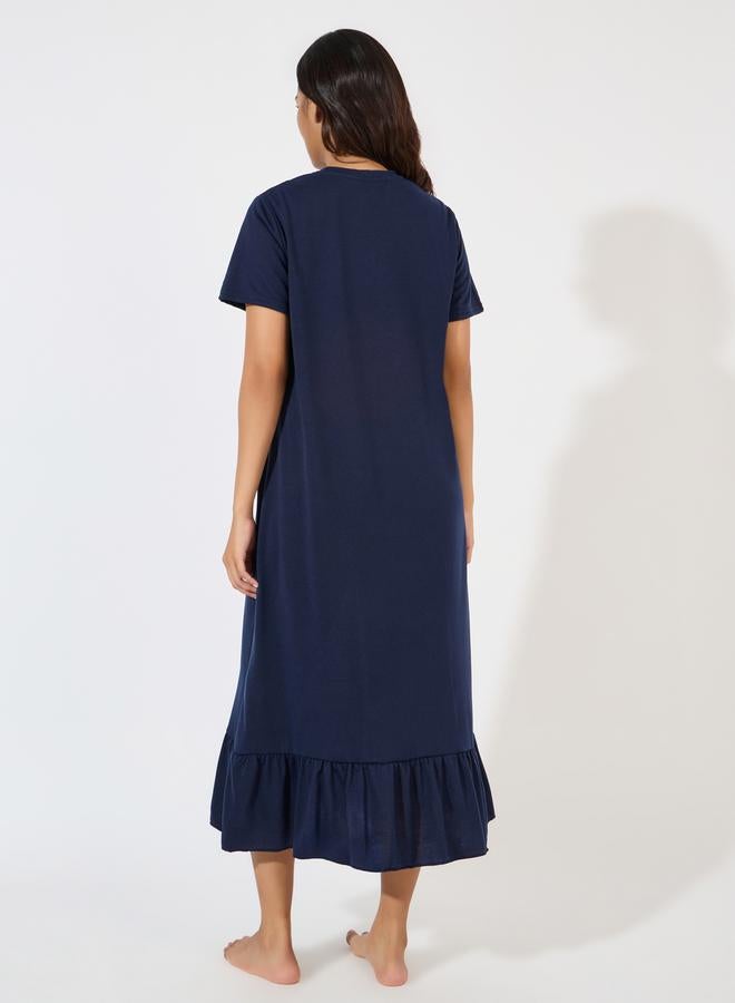 Styli Self Care Slogan Ruffle Hem Sleep T-Shirt Dress - Image 4