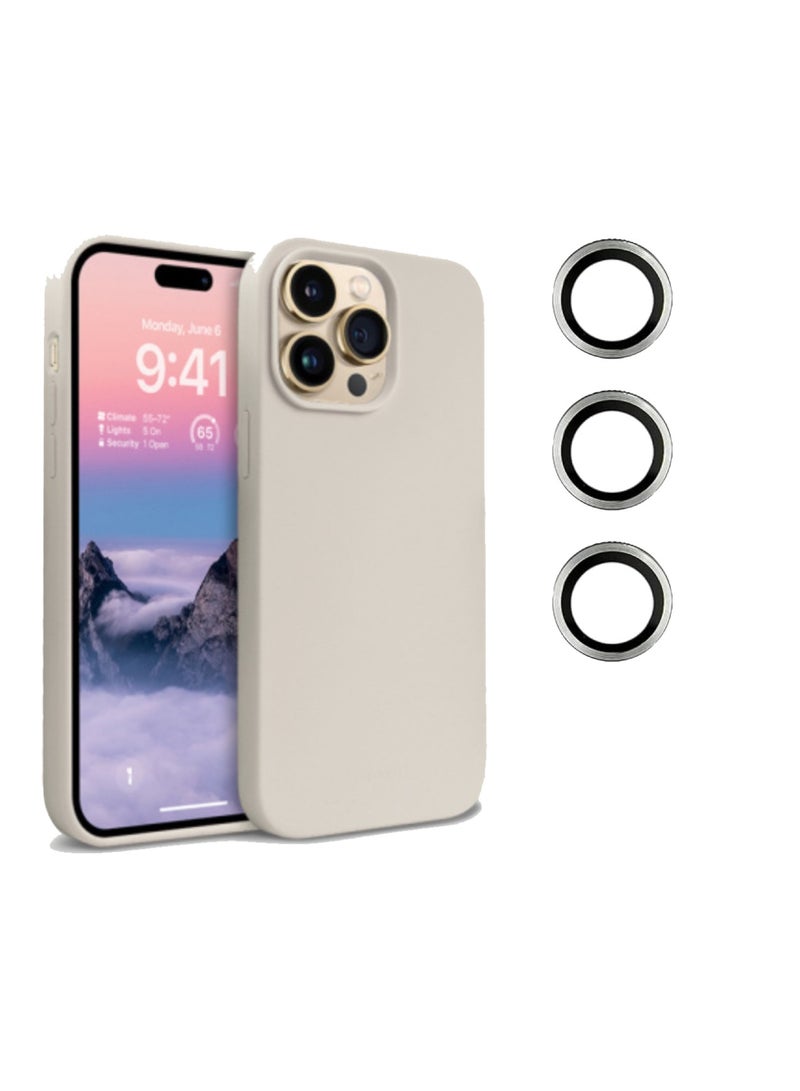 DIGI CORE iPhone 15 Pro Silicone Case 6.1 Inch With 3 Pieces iPhone 15 Pro Camera Lens Protector For iPhone 15 Pro Case Beige