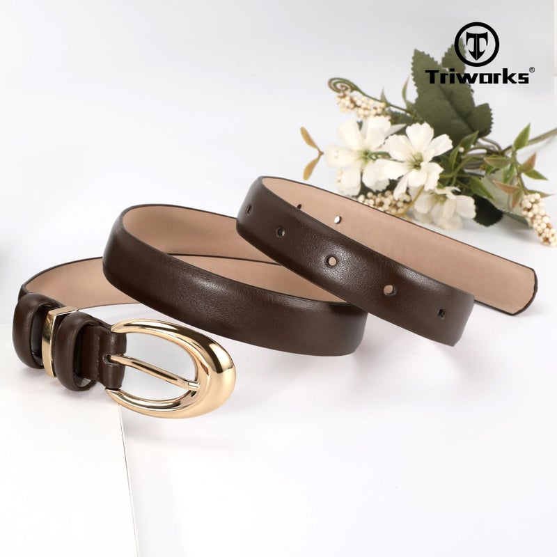 TRIWORKS 2 Pack Women Leather Belt for Jeans Pants Fashion Ladies Skinny Faux Leather Dress belt with Gold Buckle - Image 4