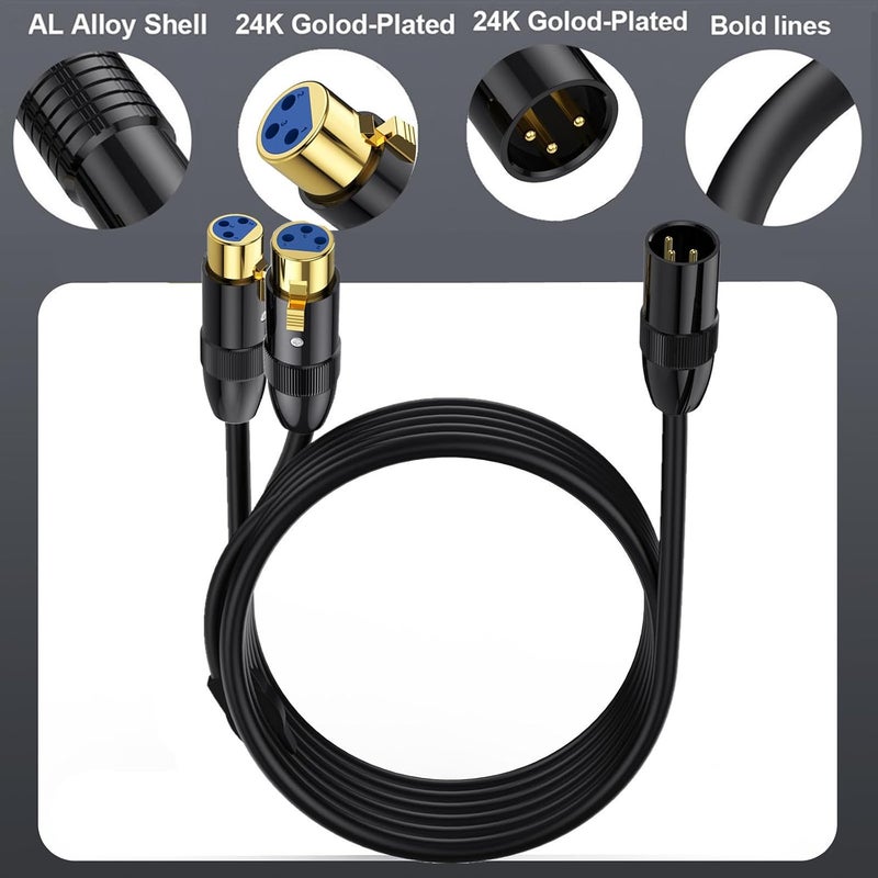 Disscool 3 Pins Balanced XLR Male to 2XLR Female Stage Patch Cord DMX Microphone Y Splitter Cable Adapter for Audio, Radio Station, Speaker Systems, Stage Lighting, Bar Light(0.5m/1.65ft) - Image 5