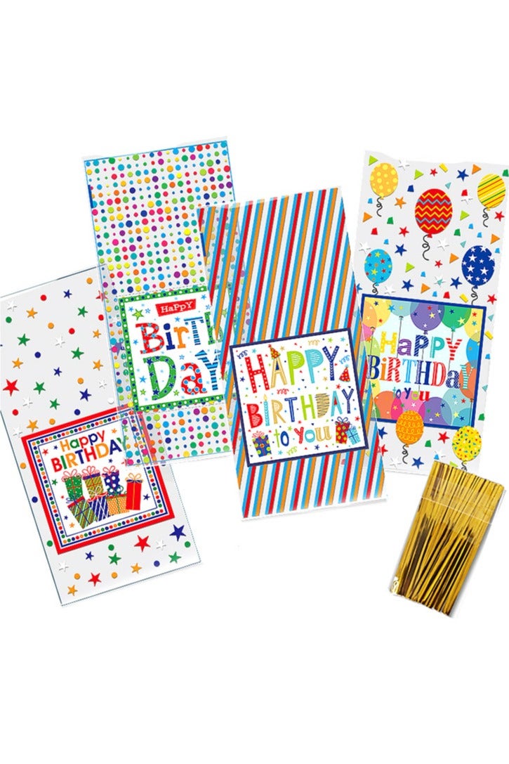 100 PCS Happy Birthday Cellophane Treat Bags(5.1x10.6 Inch) with Ties Colorful Plastic Goodie Candy Cookie Goody Loot Gifts Bags Bulk Pouches for Birthday Party Favors Supplies Decorations for Kids - Image 3