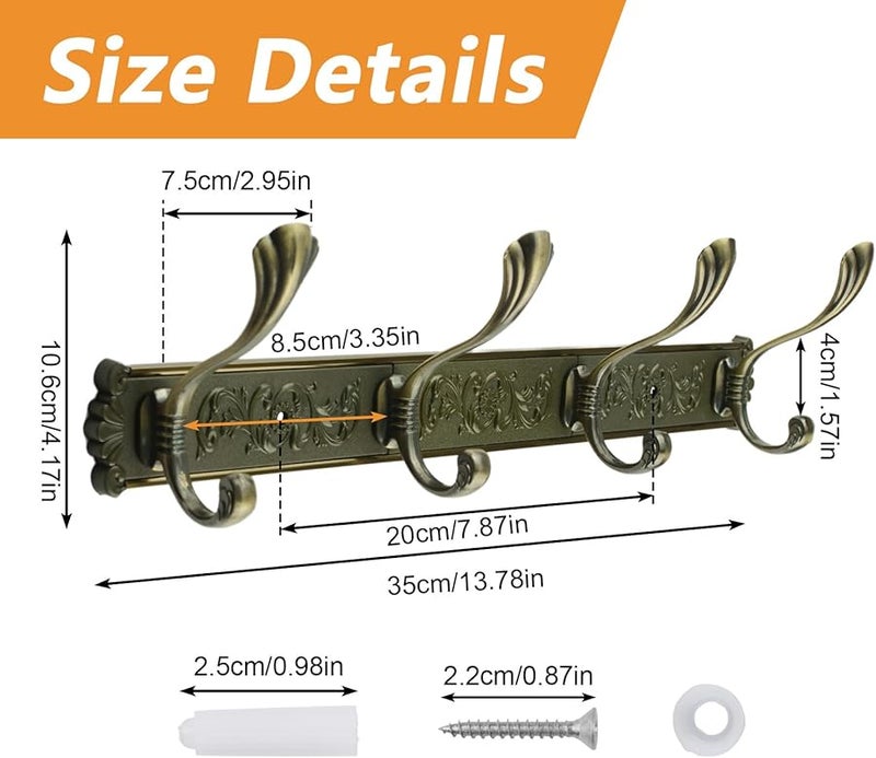 Antique Brass Wall Mount Coat Rack With 4 Hooks For Bathroom Living Room Bedroom - Image 3